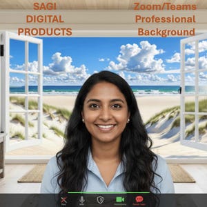 Strandfenster-Zoom-virtueller Hintergrund, Küstenbüro-virtueller Hintergrund, Sommer-Meerblick-digitaler Download