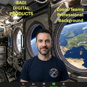 Futuristic Space Station Zoom Background, Earth View Virtual Office, Digital Download Video Call