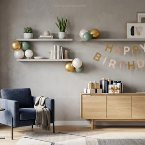 Happy Birthday Zoom Background Modern Boho Party Room Virtual Meeting