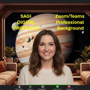 Sci-Fi Space Office  Virtual Background, Futuristic Jupiter View  for Zoom and Teams