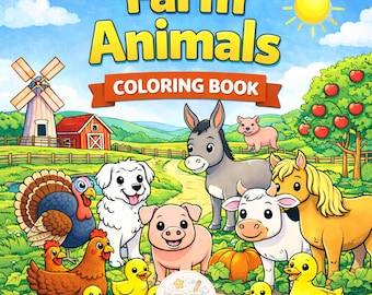 Farm Animals Coloring Book for Kids | 30 Printable Pages (Digital Download)