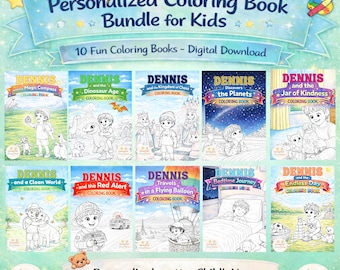 Personalized Kids Coloring Book Set | 10 Custom Name Coloring Books for Children | Digital Download