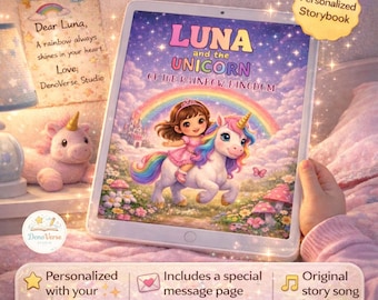 Personalized Unicorn Storybook for Kids | Custom Rainbow Kingdom Adventure with Song | 24 Hour Delivery
