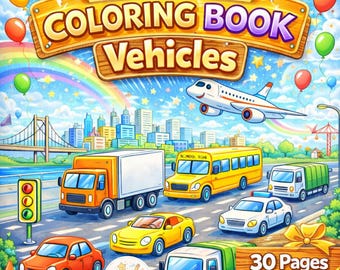 Vehicles Coloring Book for Kids | Printable Transportation Coloring Pages (Instant Download)