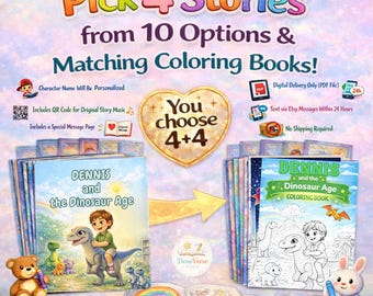 Personalized Kids Story & Coloring Book Bundle (Choose 4) | Digital Download with Song