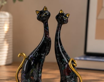 Abstract Cat Statues for Home Decor, Resin Cat Figurine Set for Shelf Styling, Modern Animal Ornament Gift for Cat Lovers, Cat Sculpture