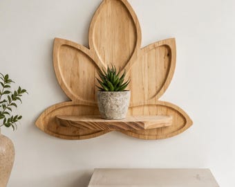 Lotus Flower Wall Hanging Shelf, Organic Modern Decor, Nordic Minimalist Wall Shelf, Wooden Floating Shelf Decor, Decorative Storage Rack