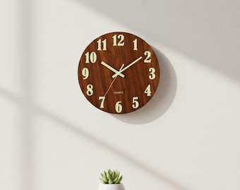 12 inch houten klok, glow in the dark wandklok, woonkamerklok, slaapkamerklok, niet-klikkende klok, woondecoratie