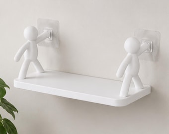 Witte zwevende plank, plastic wandorganizer, kleine zwevende wandplank voor badkamer en keuken, moderne opbergplank voor thuis.