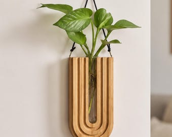 Wall Hanging Vase Decor, Wooden Flower Vase, Nordic Wall Planter, Dried Flower Display, Modern Home Decoration Gift for Living Room