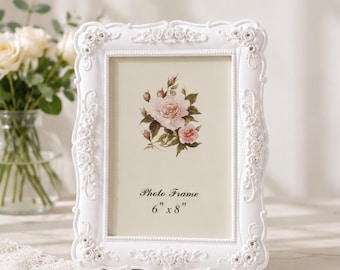 Vintage White Photo Frame for Women, Picture Frame for Family, Floral Home Decor Frame, Wedding Gift for Couples, Decorative Display