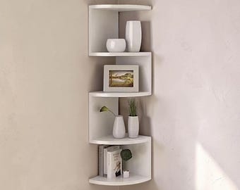 4-Tier Corner Floating Shelf, Wall Mounted Triangular Storage Rack, Space Saving Bathroom & Living Room Organizer