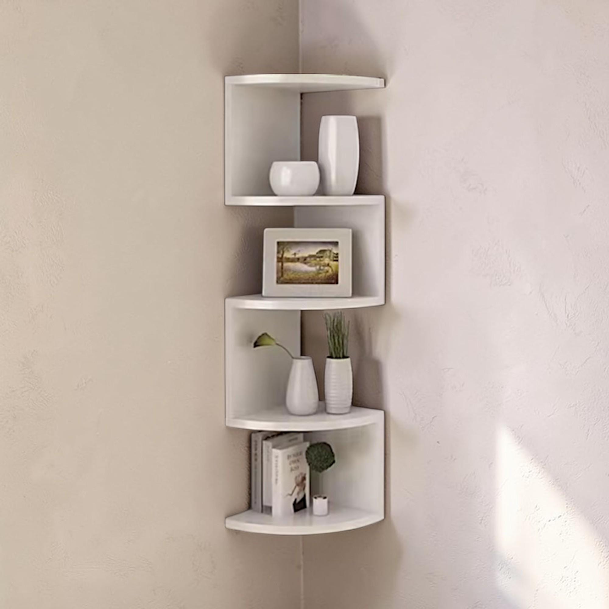 4-tier Corner Floating Shelf, Wall Mounted Triangular Storage Rack ...