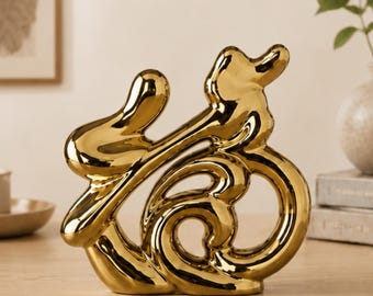 Abstract luxe ornament, keramische decoratie voor thuis, decoratief ornament in goud en zilver, moderne abstracte sculptuur, cadeau voor woonkamerdecoratie