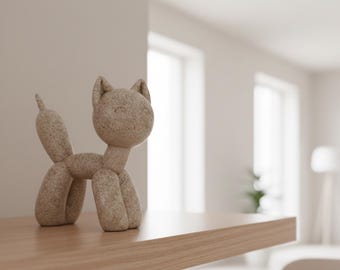 Ballonkat standbeeld voor kamerdecor, schattig harskat beeldje, minimale dierlijke sculptuur voor tafeldecor, kattenplankornament, moderne decoratie