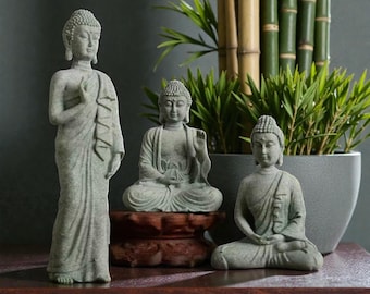 Buddha Statue Set, Sandstone Meditation Sculptures For Home Decor, Spiritual Zen Ornament, Spiritual Decor, Religious Gifts
