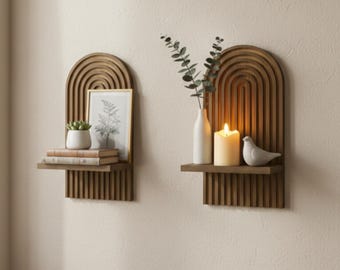 Wooden Wall Shelf, Arched Indoor Floating Shelves For Home Decor, Natural Wood Display Shelf, Modern Wall Storage, Shelves