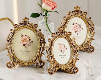 Gold Vintage Photo Frame Decor, Ornate Picture Frame For Home, Aesthetic Gold Photo Frame, Wedding Decor Picture Frame, Bedroom Decor Frame