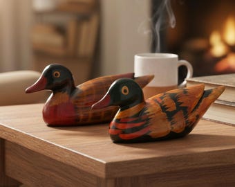 Resin Duck Shelf Decor Set In Warm Brown Tones, Small Animal Figurines For Display, Resin Ornaments For Shelf Or Desk