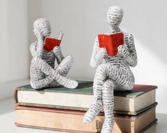 Girl Reading Book Resin Ornament, Book Lover Home Decor Figurine, Library Shelf Decoration, Book Lovers Gift for Her, Women Figurine