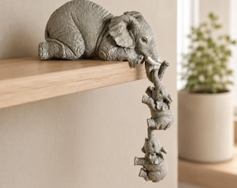 Olifantenset, grijze hars olifantenversiering, mama en baby olifant woondecoratie, plankdecoratie, cadeau voor dierenliefhebbers, decoratie met wilde dieren