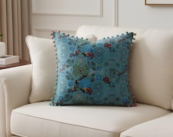 Boho kussenhoes met kwastjes, veelkleurige boho kussenhoes, bankkussen voor thuis, kleurrijk woonkamerkussen, boho kussens