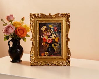 Vintage Gold Photo Frame Gift for Women, Ornate Resin Picture Frame, Victorian Tabletop Frame, Antique Style Home Decor, Floral Frame