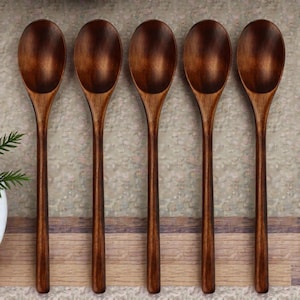 Natürliche Nanmu Holz Löffel | Langer Griff Kochutensilien (5er Set)