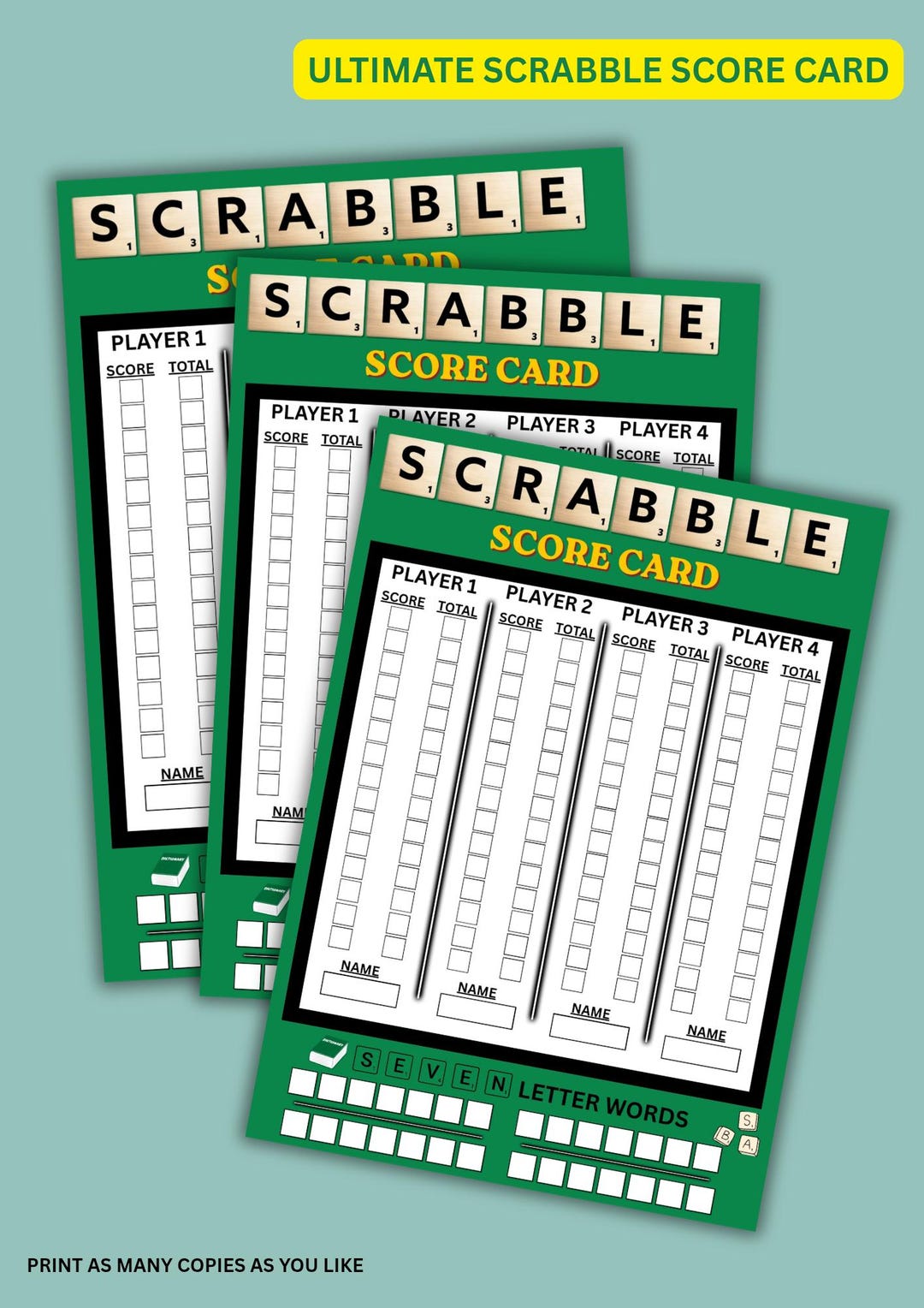 SCRABBLE Score Card - A4 PDF Digital Print (download) - Family Friendly ...