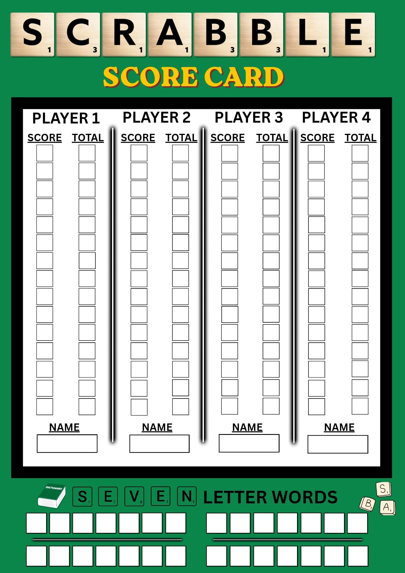 SCRABBLE Score Card - A4 PDF Digital Print (download) - Family Friendly ...