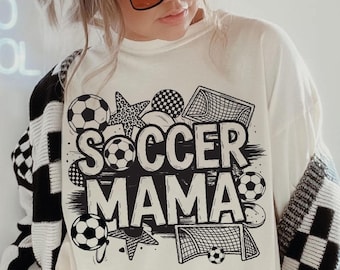 Preppy Soccer Mama Comfort Colors® T-Shirt, Gameday Doodle Soccer Tee, Trendy Women's Soccer Shirt, Sports Mom Shirt, Game Day Tee