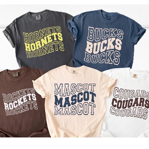 Camiseta personalizada con mascota escolar Comfort Colors®, camiseta con espíritu escolar, camiseta deportiva personalizada, camiseta con mascota de equipo, regalo para el día del partido de fútbol americano, camiseta deportiva