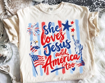 Camiseta Comfort Colors® She Loves Jesus And America Too, Camiseta patriótica Bow Preppy, Camiseta 250 Years Of America, Camiseta Coquette para niña del 4 de julio