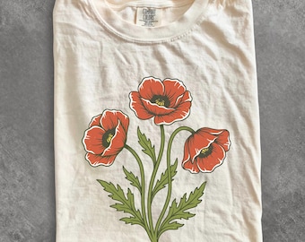 Retro Poppy Flower Graphic Comfort Colors® Shirt, Botanical Nature Shirt, Classic Floral Shirt