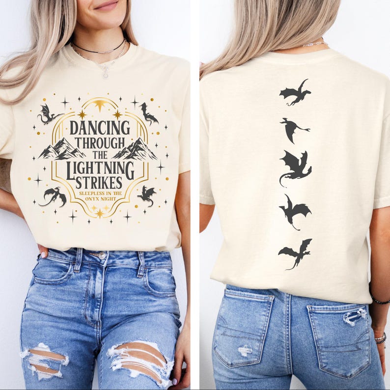 Comfort Colors® Dancing Through The Lightning Strikes Shirt, Fourth Wing Inspired Design Shirt, Onyx Storm Shirt, Dragon Lover Gift image 5