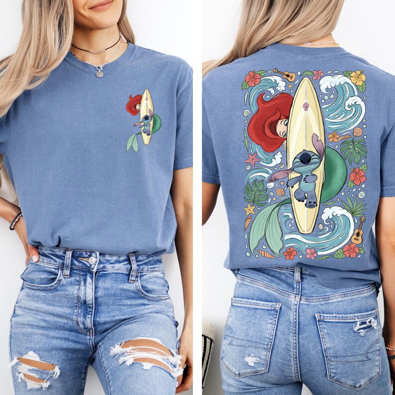 Comfort Colors® Princess Ariel and Stitch Shirt, Disney The Little Mermaid T-Shirt, Disneyland Family Trip Tees, WDW Magic Kingdom Tees bild 4