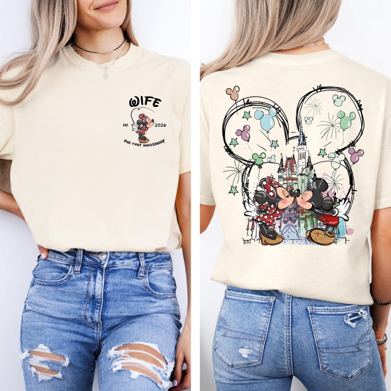 Comfort Colors® Custom Disney Anniversary Shirt, Couple Disneyworld Tee, Wife Husband Disney Trip Shirt, Custom Est Year Disneyland Tees image 1