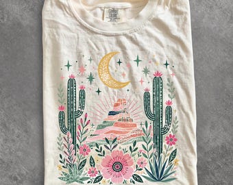 Comfort Colors® Boho Desert Cactus Shirt, Western Wildflower Tee, Southwest Aesthetic Shirt, Arizona Desert Graphic Tee, Cowgirl Boho Top