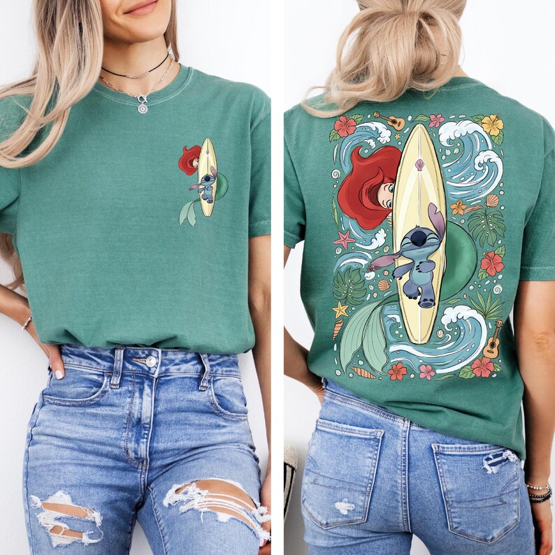 Comfort Colors® Princess Ariel and Stitch Shirt, Disney The Little Mermaid T-Shirt, Disneyland Family Trip Tees, WDW Magic Kingdom Tees bild 5