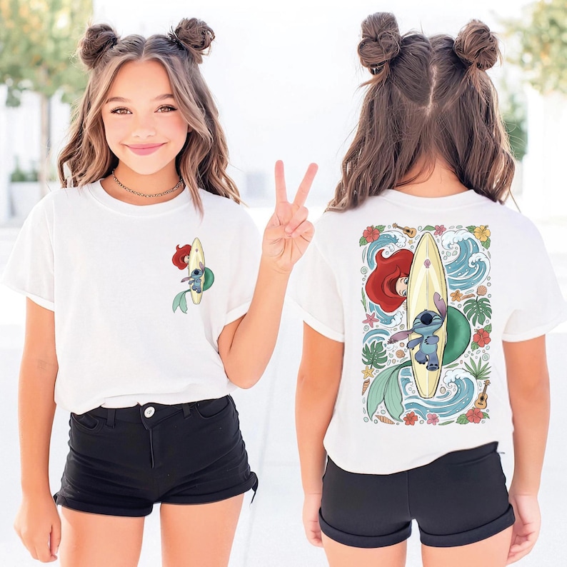 Comfort Colors® Princess Ariel and Stitch Shirt, Disney The Little Mermaid T-Shirt, Disneyland Family Trip Tees, WDW Magic Kingdom Tees bild 1