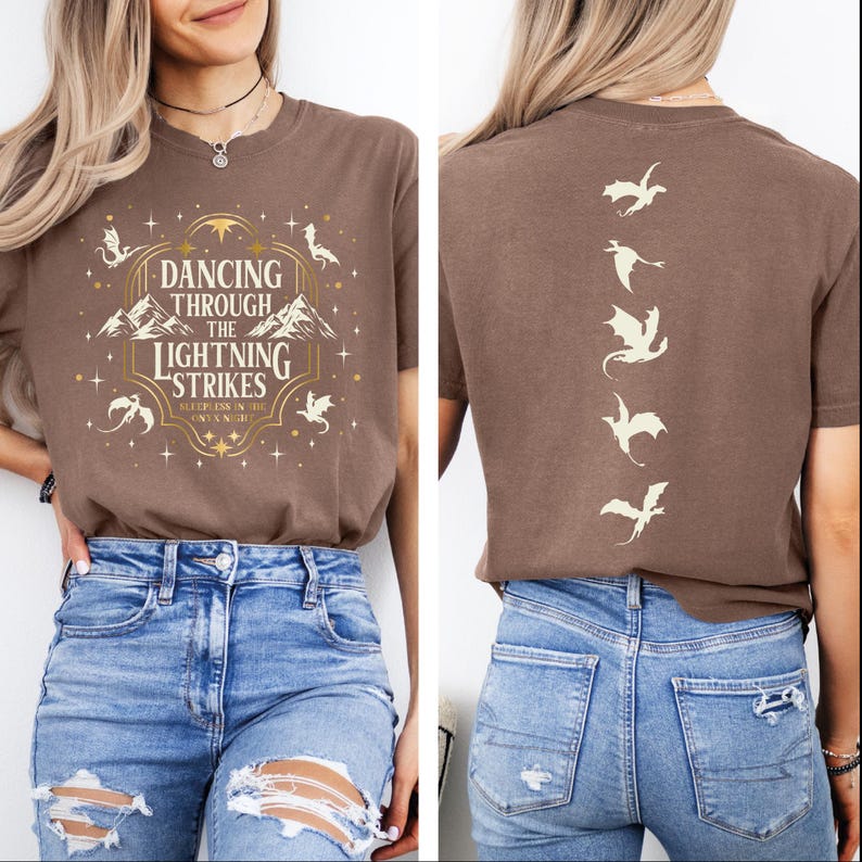Comfort Colors® Dancing Through The Lightning Strikes Shirt, Fourth Wing Inspired Design Shirt, Onyx Storm Shirt, Dragon Lover Gift image 3