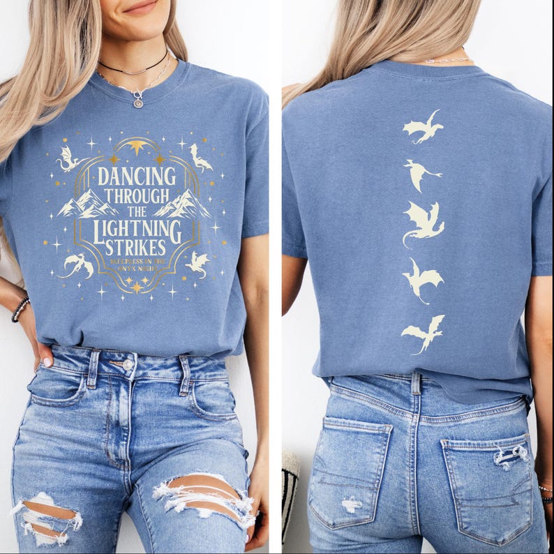 Comfort Colors® Dancing Through The Lightning Strikes Shirt, Fourth Wing Inspired Design Shirt, Onyx Storm Shirt, Dragon Lover Gift image 4