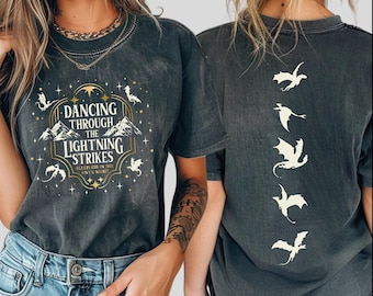 Comfort Colors® Dancing Through The Lightning Strikes Shirt, Fourth Wing Inspired Design Shirt, Onyx Storm Shirt, Dragon Lover Gift