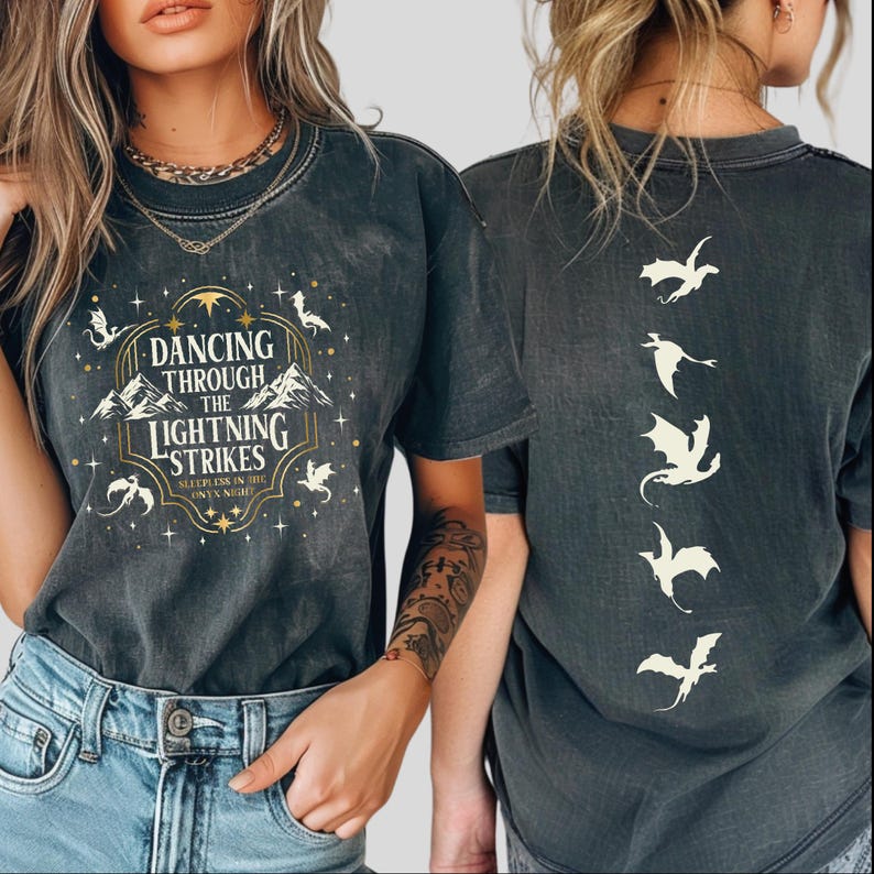 Comfort Colors® Dancing Through The Lightning Strikes Shirt, Fourth Wing Inspired Design Shirt, Onyx Storm Shirt, Dragon Lover Gift image 1