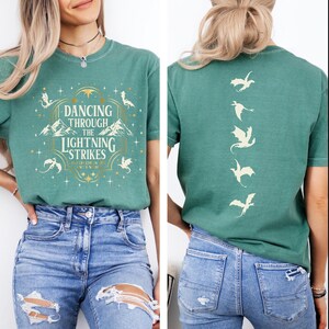 Comfort Colors® Dancing Through The Lightning Strikes Shirt, Fourth Wing Inspired Design Shirt, Onyx Storm Shirt, Dragon Lover Gift image 2