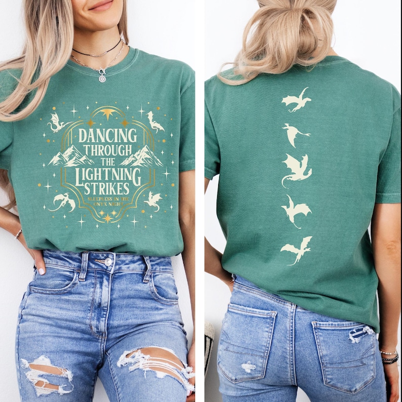 Comfort Colors® Dancing Through The Lightning Strikes Shirt, Fourth Wing Inspired Design Shirt, Onyx Storm Shirt, Dragon Lover Gift image 2