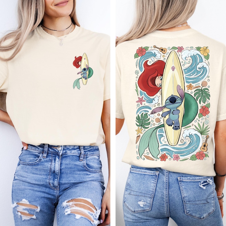 Comfort Colors® Princess Ariel and Stitch Shirt, Disney The Little Mermaid T-Shirt, Disneyland Family Trip Tees, WDW Magic Kingdom Tees bild 3