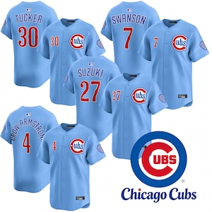 Personlig Major League (MLB) Chicago Cubs blå, anpassat namn och nummer, 2025 City Connect Limited tröja present