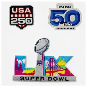 Parches para planchar del Super Bowl 60 de los Seahawks, 50.º aniversario, bordado, 3 unidades