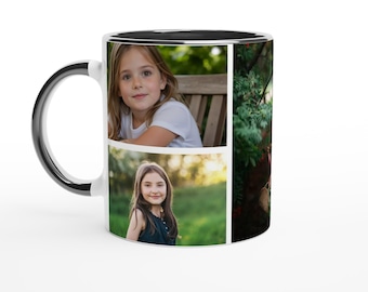 Tazza personalizzata con foto, manico a scelta con colore personalizzato, tazza da caffè in ceramica da 325 ml, idea regalo.